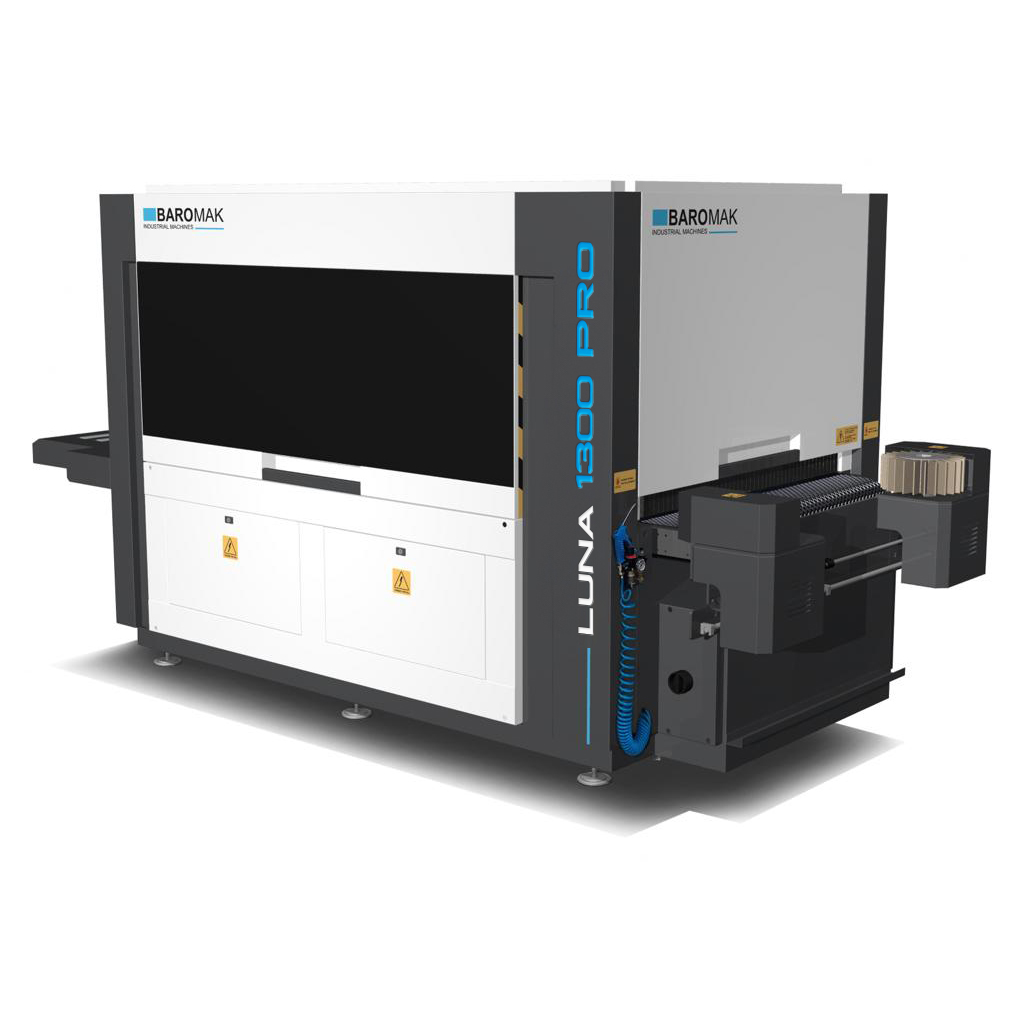 Baromak Luna 1300 Pro industrial laser cutting machine with dark grey and white enclosure on white background
