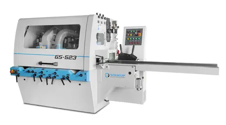Soukup GS-523 fourside planer and moulder machine with control panel and extended outfeed table