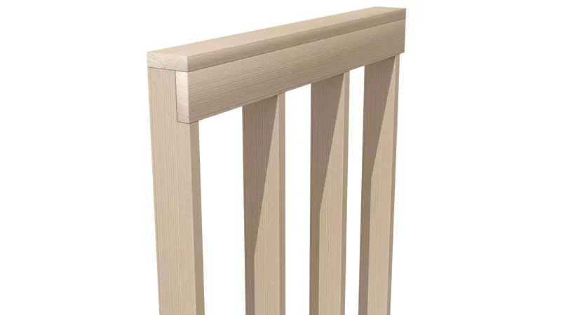 Close-up render of a pale wood-effect fence panel section with vertical slats and a flat top rail