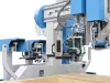 Soukup Pontec CNC machining centre with blue and white gantry head positioned over a timber workpiece