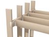 3D render of timber floor joists connected to a ledger board using metal joist hangers in a timber frame construction