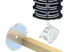 Diagram showing a stacked dado head cutter, a circular saw blade cutting a timber beam, and a small grooving blade component