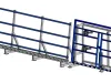 3D CAD render of the Soukup Mounting & Glazing Stand GW 2500, featuring a long inclined storage rack and upright glazing frame