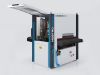 Baromak Mostro 1000 2U wide belt sanding machine with open top cover, conveyor belt, and blue pneumatic hose