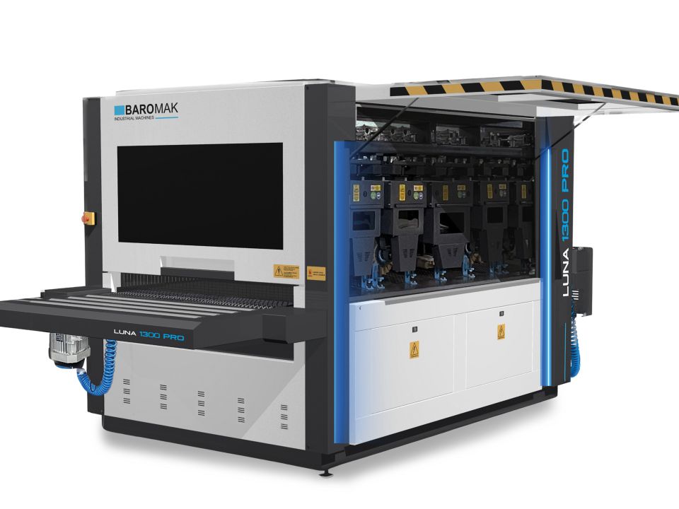 Baromak Luna 1300 Pro industrial sanding machine with open side panel revealing internal components