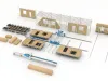 3D render of a timber frame panel production line with OSB wall panels, framing machinery, and stacked lumber components