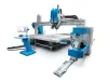 Soukup Pontec CNC machining centre with blue gantry, spindle head, large work table, cable chains and a freestanding control console